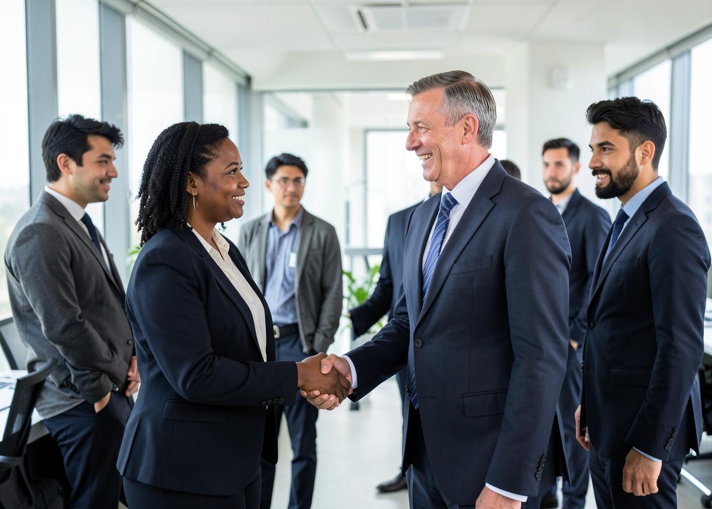 Education and business leaders beginning a partnership